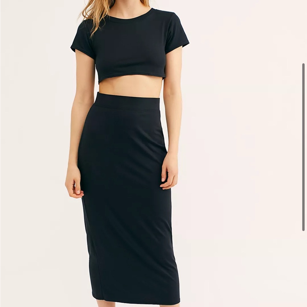 FP Beach Navy Midi Skirt and Crop Top Set